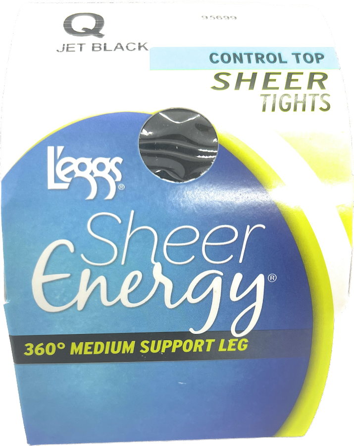 L'eggs Sheer Energy Control Top Jet Black Sheer Tights,Medium Support Pantyhose