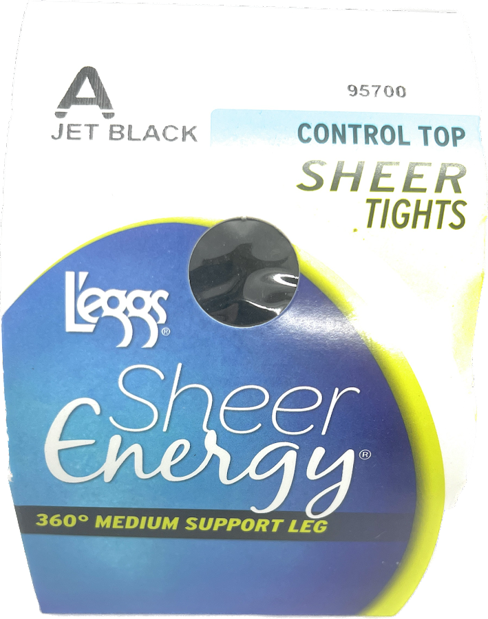 L'eggs Sheer Energy Control Top Jet Black Sheer Tights,Medium Support Pantyhose
