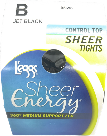 L'eggs Sheer Energy Control Top Jet Black Sheer Tights,Medium Support Pantyhose